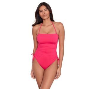 LAUREN RALPH LAUREN Strapless One Piece 10 Pink Beach Club Solids Ruched NWT